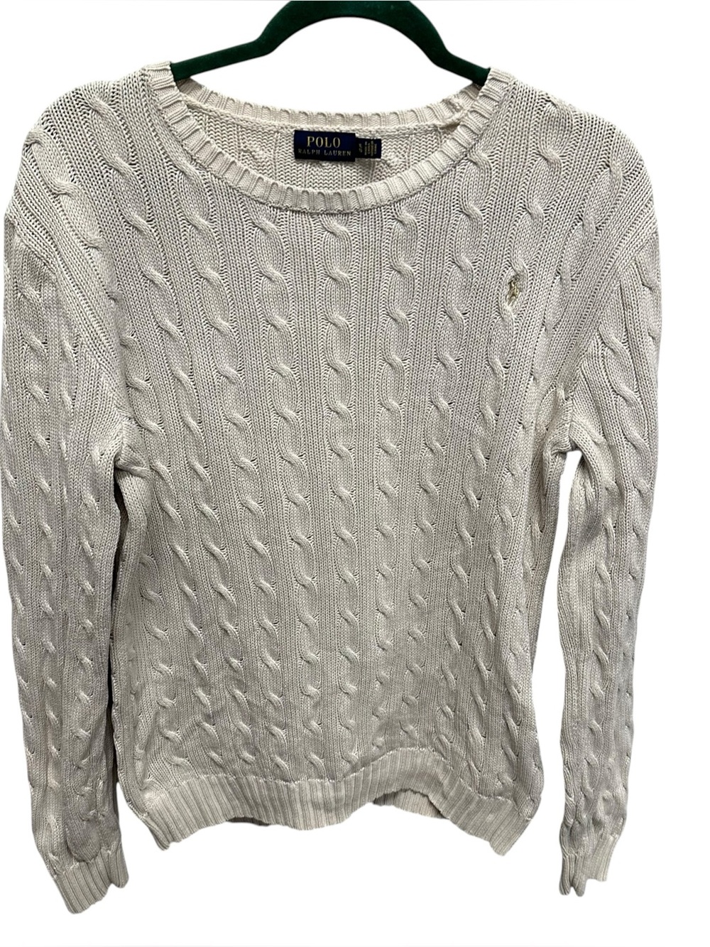 VTG Polo Ralph Lauren Cream Gradient cotton Cable Knit Sweater Womens XL